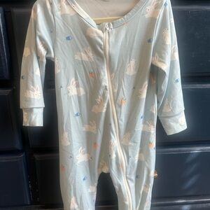 Baby Blue Bunny Print One-Piece Zipper Pajamas